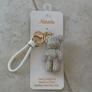 Natasha Couture Sparkling Silver Bear Bag Charm and Key Chain